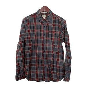 Vintage LL Bean Scotch Plaid Traditional Fit Flannel Shirt Gray Red Men’s Medium